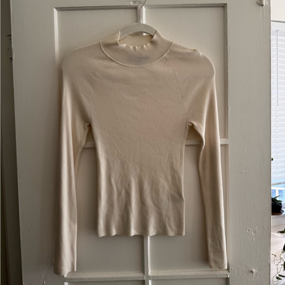 Cream Ribbed Mock neck Long Sleeve